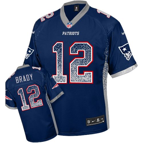 Men's Elite Tom Brady Nike Jersey Navy Blue - #12 Drift Fashion NFL New England Patriots